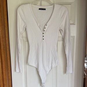 Abercrombie & Fitch White Long-Sleeve Henley Bodysuit